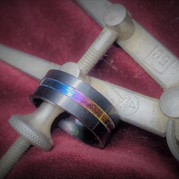 Milo Ring - Men's Black Titanium - Rainbow Stripe - Picture 6 of 7